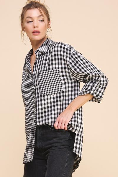 Mixed Gingham Button Up