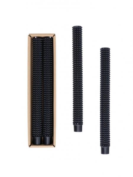 Set of 2 Hobnail Taper Candles - Black