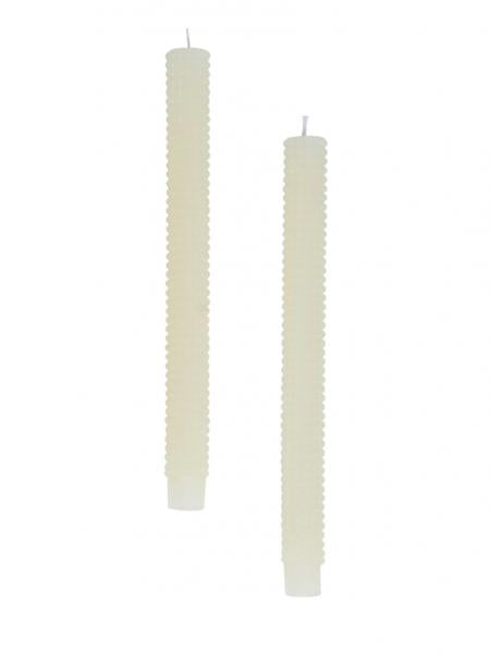 Set of 2 Hobnail Taper Candles - Cream