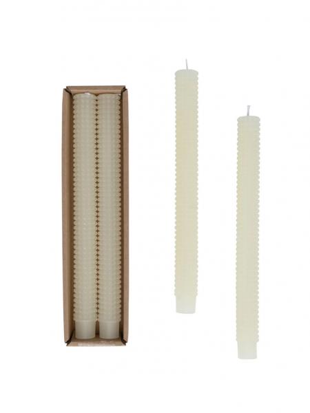 Set of 2 Hobnail Taper Candles - Cream