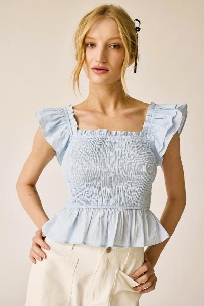 Cotton Smocked Ruffle Top