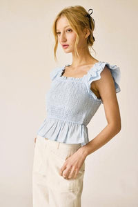 Cotton Smocked Ruffle Top