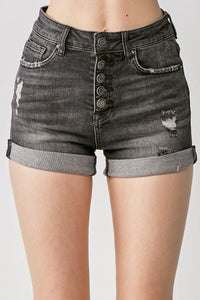 High Rise Button Fly Denim Shorts