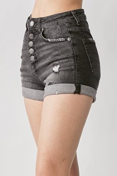 High Rise Button Fly Denim Shorts