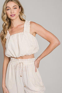 Gingham Ruffle Cropped Top