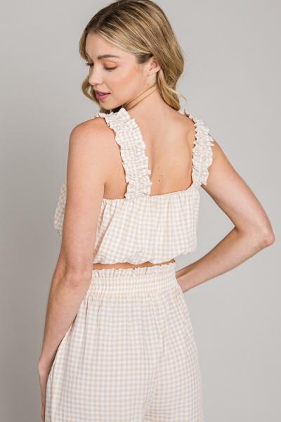 Gingham Ruffle Cropped Top