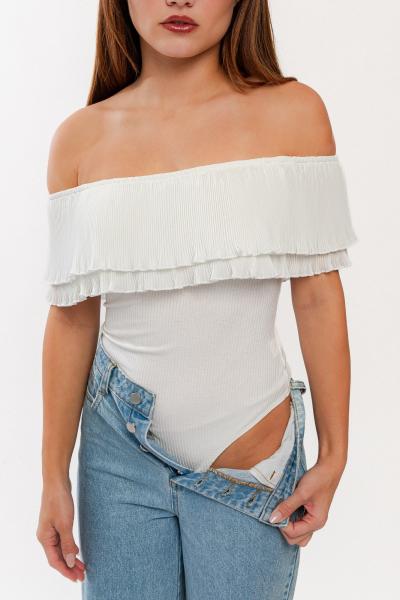Pleated Ribbed Bodysuit
