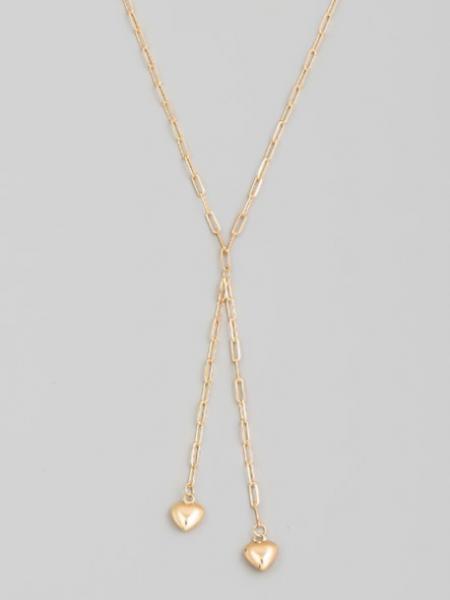 Double Heart Lariat Necklace