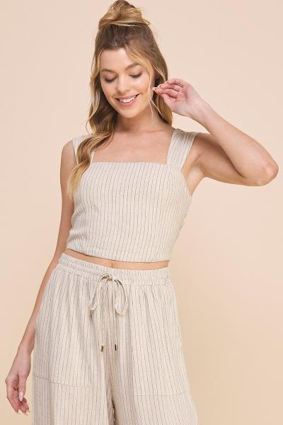 Pinstriped Linen Blend Top