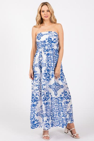 Royal Scroll Strapless Dress