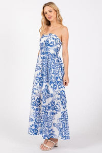 Royal Scroll Strapless Dress