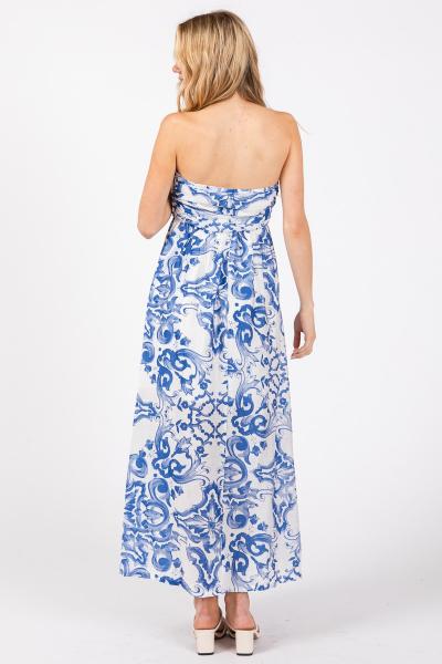 Royal Scroll Strapless Dress