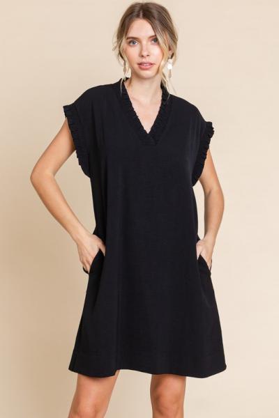 Ruffle V-Neck Pocket Dress