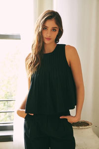 Pleated Cotton Blend Top