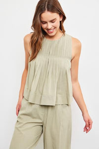 Pleated Cotton Blend Top