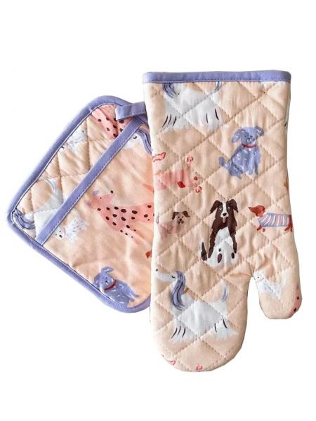 Dogs Oven Mitt + Pot Holder Set