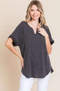 Ribbed Rolled Hem Tee