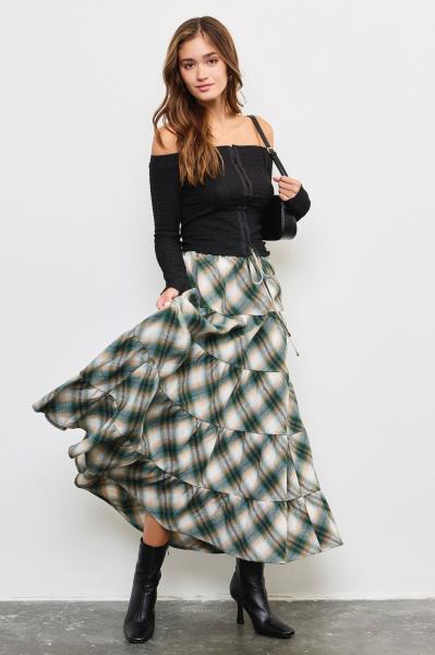 Cotton Blend Plaid Skirt