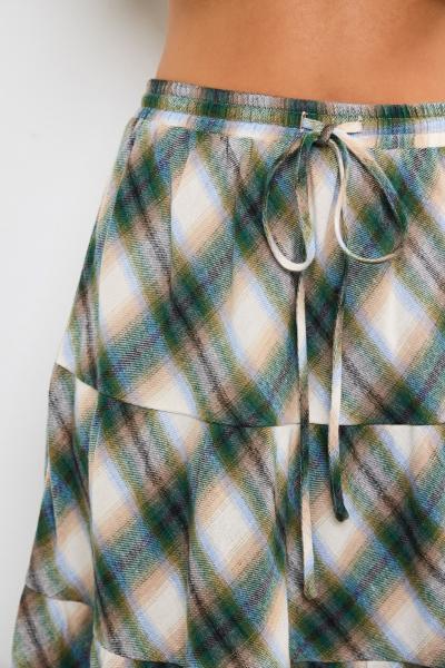 Cotton Blend Plaid Skirt