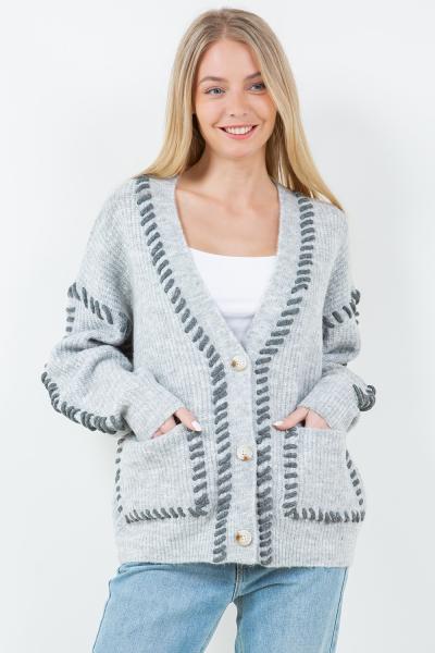 Stitch Hem Button Cardigan