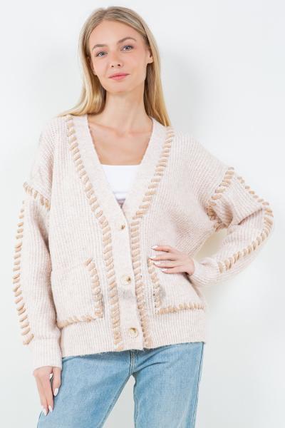 Stitch Hem Button Cardigan