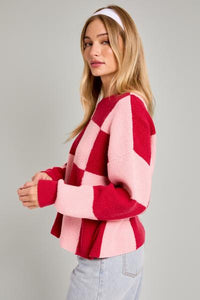 Raspberry Check Sweater