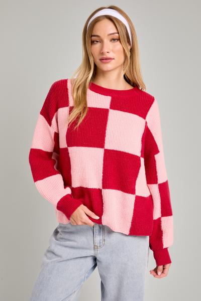 Raspberry Check Sweater