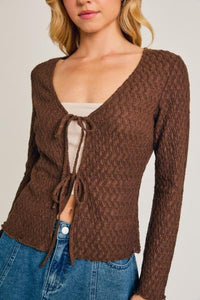 Tie Front Textured Top