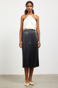 Metallic Pleated Midi Skirt