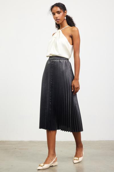 Metallic Pleated Midi Skirt