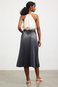 Metallic Pleated Midi Skirt