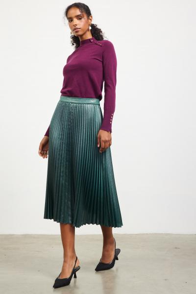 Metallic Pleated Midi Skirt