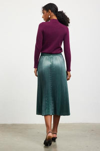 Metallic Pleated Midi Skirt