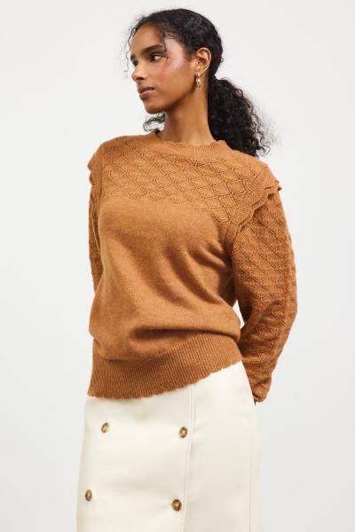 Ruffle Sleeve Pointelle Sweater