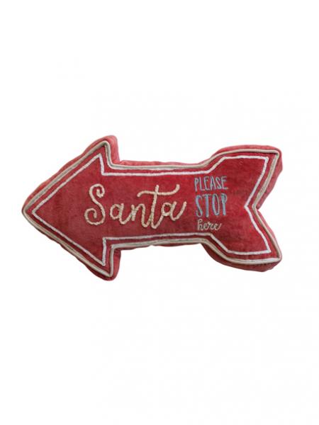 Velvet Santa Stop Arrow Pillow