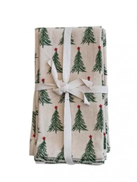 Set of 4 Cotton Xmas Tree Napkins