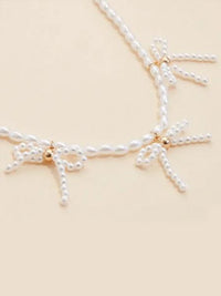 Pearl Beaded Bow Trio Necklace