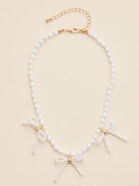 Pearl Beaded Bow Trio Necklace