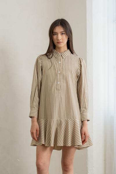 Cotton Stripe Flare Shirt Dress