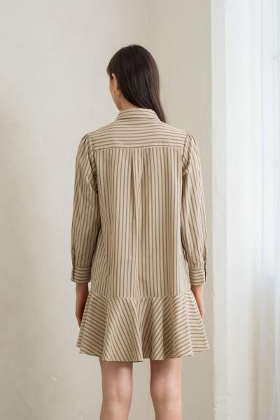 Cotton Stripe Flare Shirt Dress