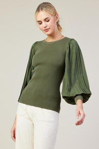 Pleated Sleeve Knit Top