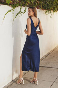 Cowl Neck Midnight Satin Dress