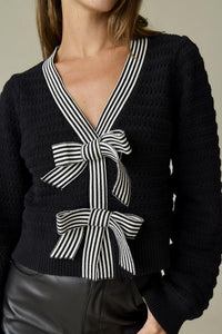 Striped Bow Snap Cardigan