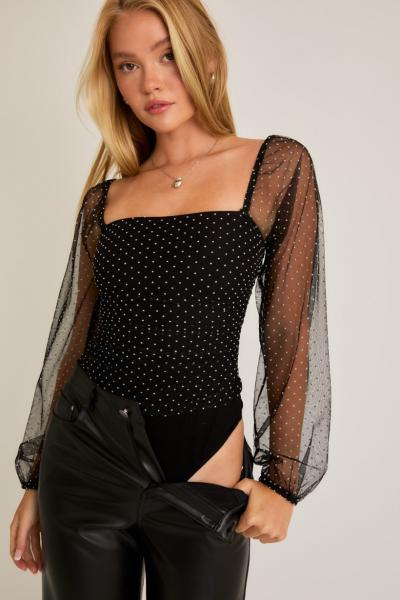 Naiya Polka Dot Mesh Bodysuit