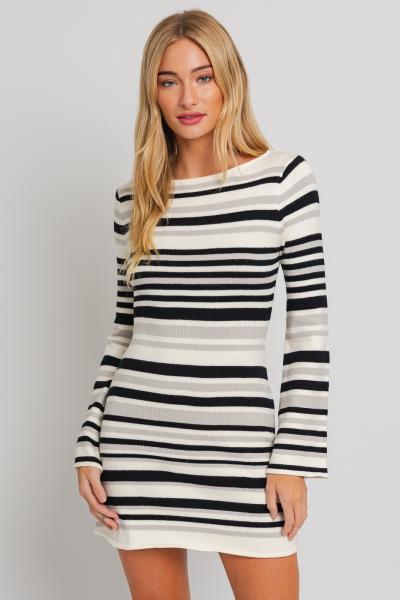 Boat Neck Bell Sleeve Dress