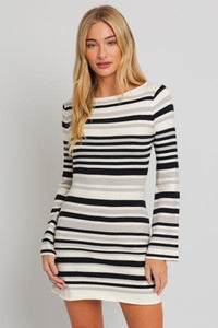 Boat Neck Bell Sleeve Dress