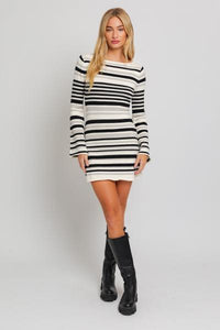 Boat Neck Bell Sleeve Dress