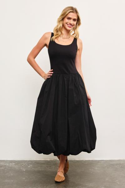 Cotton Blend Balloon Hem Dress