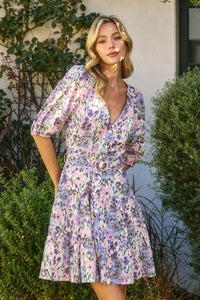 Lilac Florals Belted Dress