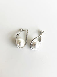 Silver & Pearl Huggie Earrings